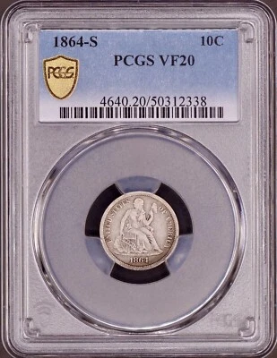 1864-S Seated Liberty Dime PCGS VF20 - Better Date Low Mint! Nice Original Coin - Image 1 of 4