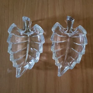 Lot of 2 Vtg 24% Lead Crystal Clear Glass Leaf Trinket Dish Crystal 4x2 In Each - Picture 1 of 5