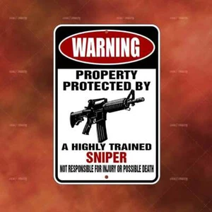 Property Protected Sniper metal Sign Home room wall art gift funny decor A2355 - Picture 1 of 1