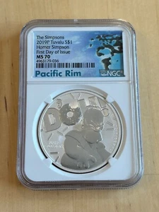 2019 P The Simpsons Tuvalu Silver $1 Homer Simpson NGC MS 70 FIRST DAY OF ISSUE - Picture 1 of 2