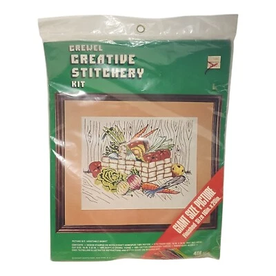 Kit de costura creativa vintage Crewel cesta de verduras 16" x 20" Vogart #5176  Foto 1 de 4