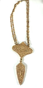 Vintage Necklace Egyptian Pendant Runway Deco Textured Etruscan - Picture 1 of 11