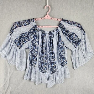 Cato Women Peasant Top 18W 20W Blue Floral Ruffle BOHO Blouse Off The Shoulder - Picture 1 of 11