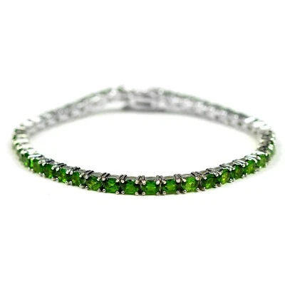 Pulsera de diopsido de cromo natural 4x3 mm plata de ley 925 joyería hecha a mano Foto 1 de 4