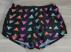 Adidas Girls Shorts Big Kids Black Pink L(14) All Over Print Woven Trefoil New - Picture 1 of 6