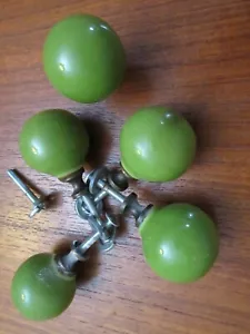 Vintage Retro MCM 5 each 1 1/4" Round Ceramic Green Ball door pulls/knobs - Picture 1 of 3