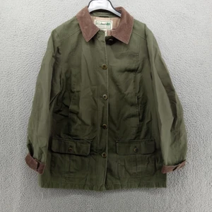 Vtg LL Bean Jacket Mens Medium Green Cotton Twill Chore Field Corduroy Tipped - Picture 1 of 8