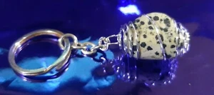 Portachiave DIASPRO DALMATA DALMATINO Spirale RAME bagnata ARGENTO yoga crystal - Picture 1 of 4