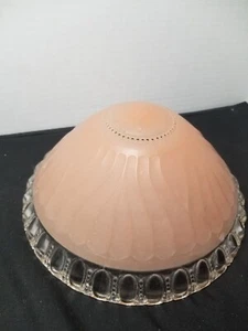Antik Art Deco geätzt rosa mattiertes Glas 3 Loch Deckenleuchte Lampenschirm 9 Zoll - Bild 1 von 8