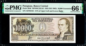 Paraguay 10,000 (10000) Guaranies 1952 (ND 1963) Pick-204b GEM UNC PMG 66 EPQ - Picture 1 of 2