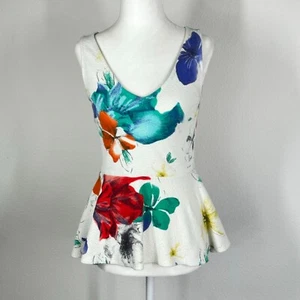 Anthropologie Peplum Top Flynn Floral Tie Back Size XS Stretch V Neck Sleeveless - Picture 1 of 9