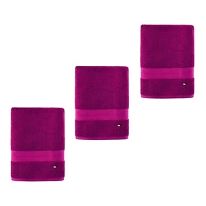 3 brand new Tommy Hilfiger American 100% Cotton BATH Towels in RASPBERRY ROSE - Picture 1 of 7