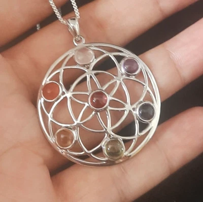 Collar de siete chakras piedras preciosas de plata de ley 925 cristal colgante curativo regalo Foto 1 de 4