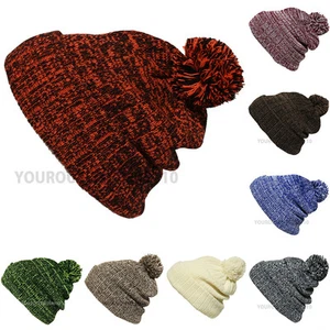 Soft Knit Beanie Men's Women's Warm Winter Hat Ski Pom Pom Fashion Ski Cap New - Picture 1 of 6