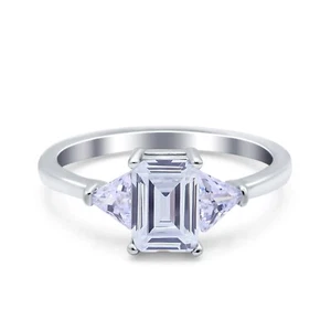 Emerald Cut Art Deco Engagement Ring Cubic Zirconia 925 Sterling Silver Size 5 - Picture 1 of 3