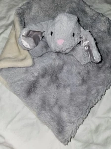 Kelly Toy Gray Bunny Rabbit Lovey Security Blanket Cream Back Pink Nose Rattle - Picture 1 of 13