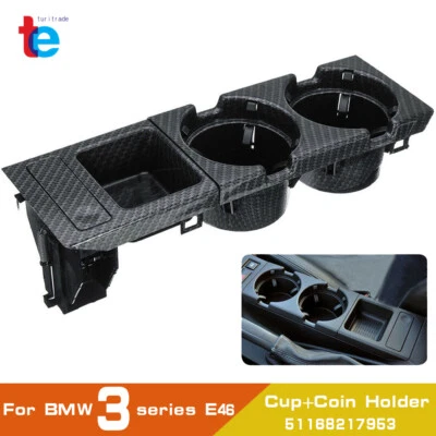 Carbon Fiber Center Console Cup Coin Holder Storing Box For BMW E46 325i - Image 1 of 4