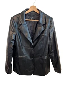 Love Tree Black Faux Leather Blazer Jacket Women's Size L - Picture 1 of 4