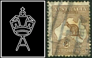 1913 Australia 2/- Brown 1st Watermark Kangaroo Stamp Used, "ON SALE NOW" - Bild 1 von 1