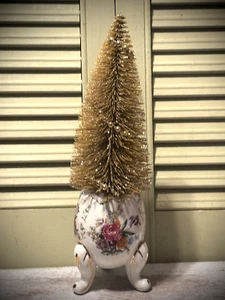 Easter Bottle Brush Tree Nestled inside a vintage Floral China Easter Egg - Picture 1 of 19