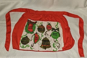 Vintage rote Weihnachten Feliz Navidad Happy New Year halbe Taille Schürze mit Tasche - Bild 1 von 4