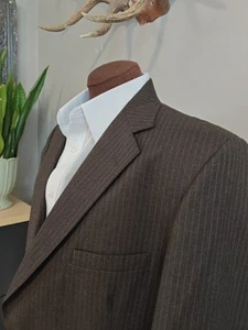 🇺🇲 Vtg Mens 41R Brown Chalk Stripe Two Button Wool Sports Coat Made In USA  - Picture 1 of 9