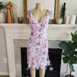 Vtg 90s Lavender Floral Dress Y2K Purple Romantic Fairycore Feminine Sz Large - Picture 1 of 10