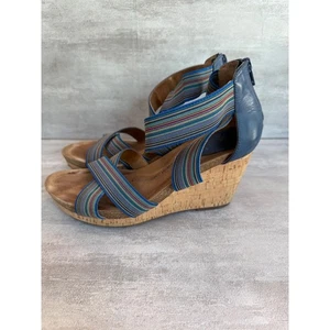 Sandalias de tacón de cuña de corcho con correa tejida azul suave para mujer talla 8,5 M - Imagen 1 de 9