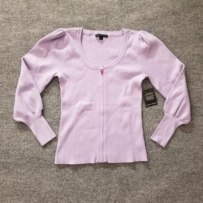 New Boston Proper Women Cardigan Sweater Large Lavender Ribbed Zip Up Stretch - Image 1 of 4