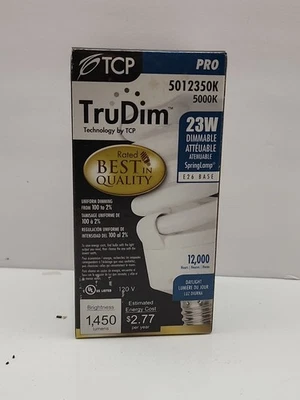  Spiral Lightbulb Daylight 23W E26 Base 5000K TruDim TCP 5012350K Dimmable  - Image 1 of 4