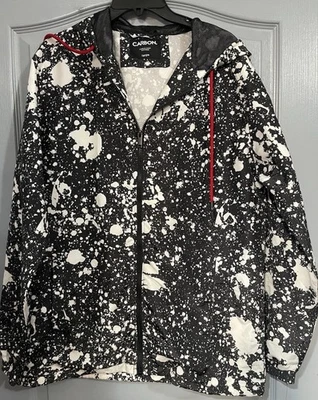 Chaqueta cortavientos de carbono para hombre talla grande cremallera completa negra/blanca bolsillos L Foto 1 de 4