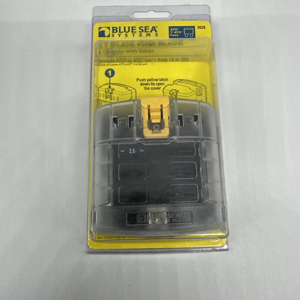 Casa rodante bloque de fusibles 6 circuitos ATO ATC Blue Sea 5028 ST hoja 12-32 VDC barco marino Foto 1 de 1