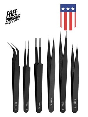 Kit de herramientas electrónicas pinzas de acero inoxidable ESD antiestáticas de precisión de 6 piezas Foto 1 de 2