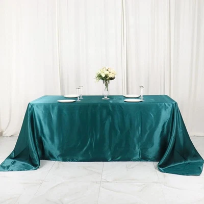Peacock Teal 90x132" RECTANGLE Satin TABLECLOTH Wedding Party Home Banquet - Image 1 of 4