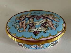 HALCYON DAYS ENAMELS musical box “Always” Cherubs blues golds - Picture 1 of 9