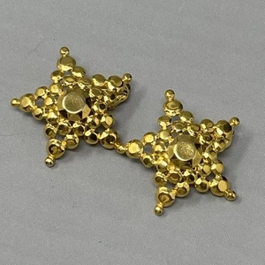 Trifari TM Earrings Star Gold Tone Clip On Bumpy Connected Dots Vintage 1.5" - Picture 1 of 11