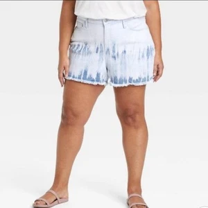 Ava & Viv High-Rise Midi Dip Dye Stretch Denim Jean Shorts 20W NEW - Picture 1 of 4