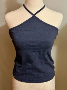 Old Navy Damen bauchfreies gesmoktes Crossover Neckholder Trägertop Vulkanglas Gr. Large - Bild 1 von 5