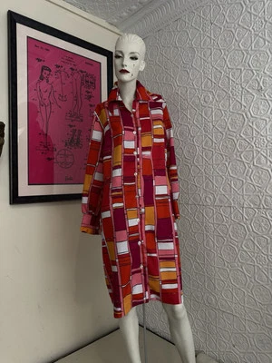 Vintage Dress Ship And Shore Abstract Geometric Print 1970s Shirtwaist Pink  - Image 1 of 4