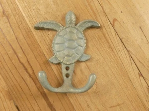 Cast Iron SEA TURTLE Towel Hanger Coat Hat Hooks Key Rack Hook Ocean Bathroom - Picture 1 of 9