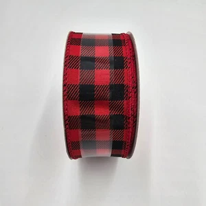 Celebrate It Wired Ribbon Black & Red Buffalo Plaid Check 2.5" x 20' NEW - Picture 1 of 3