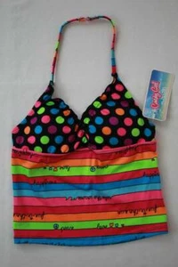 NEW Girls Tankini Top Swimsuit Large 10 - 12 Rainbow Stripe Bathing Suit Padded - Picture 1 of 2