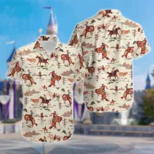 Western Cowboy Hawaiian Shirt Casual Button Down Unisex Adults Size S-5XL - Picture 1 of 2