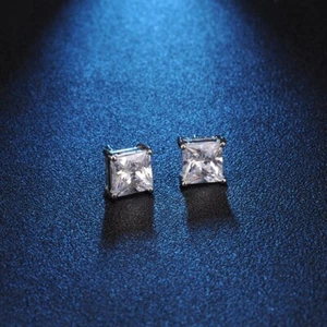 Zircon Earrings Square Shape Affordable Comfortable Luxury Daily Gift Unisex - Picture 1 of 6