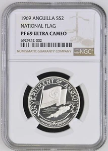 1969 Anguilla National Flag $2 Silver Coin - NGC PF69 Ultra Cameo - Picture 1 of 2