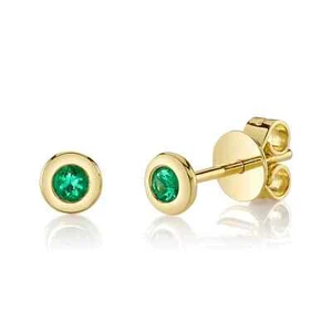 Conjunto de bisel de aretes de oro amarillo de 14 quilates con esmeralda de piedras preciosas naturales 0,08 quilates - Imagen 1 de 3