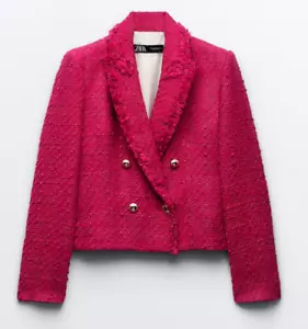 Giacca blazer ZARA rosso cropped testurizzato sfilacciato doppiopetto media nuova con etichette gy - Foto 1 di 15