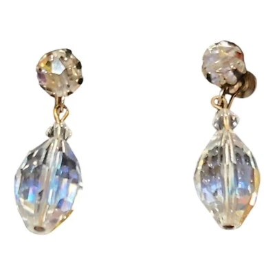 Pendientes colgantes vintage aurora boreal gota vidrio facetado tornillo trasero atemporales  Foto 1 de 4