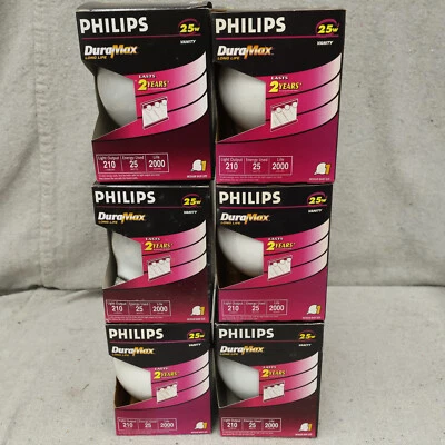 6-Philips DuraMax 25w 25G25/W/LL Medium base G25 Vanity Light Bulbs New - Image 1 of 3