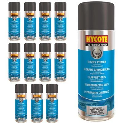 Hycote Grey Primer Aerosol Spray Paint Car Multi-Purpose Preparation 400ml x12